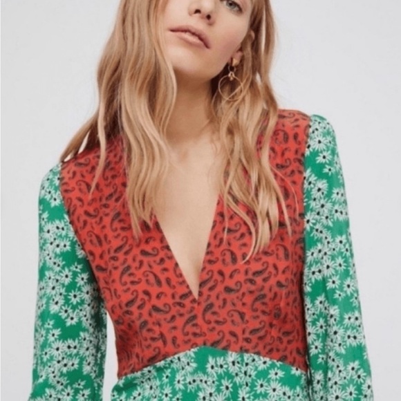 🚨Final Sale🚨!! Free People Rixo London X  Green and Red Floral Maxi Dress Size L - Picture 3 of 9